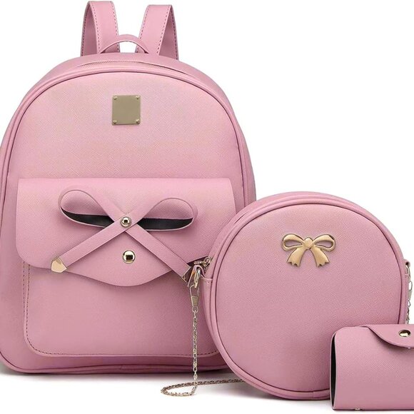 Women Mini Backpack Purse Leather 3PC Set Small Day Travel Casual Fashion - Picture 1 of 7